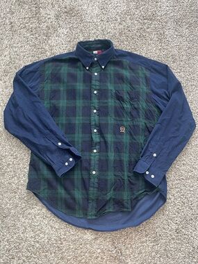 Tommy Hilfiger Vintage 90s Two Tone Plaid Button Down Shirt Mens Large Navy